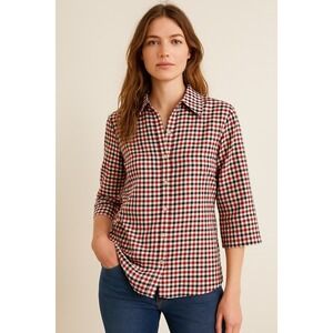 Robbie Bee Black Gingham Plaid 100% Silk Button Blouse‎ Women's 10 3/4 Vintage